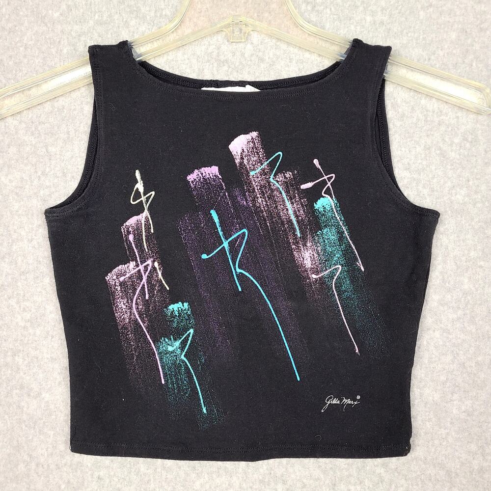 Gilda Marx Vintage 90s Flexatard Cropped Black Abstract Tank Kidcore Dopamine